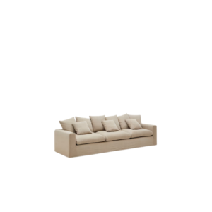 Canapé déhoussable Nora 4 places avec coussins en lin et coton couleur taupe 340 cm