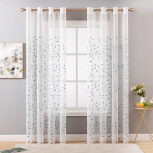 Lot de 2 panneaux - Voilages 140x225 cm feuilles brodées vert clair