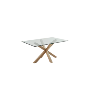 Table Argo en verre - pied en acier effet bois 160x100 cm
