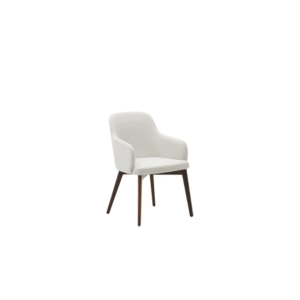 Chaise Nelida en tissu chenille beige et bois de hêtre, finition noyer