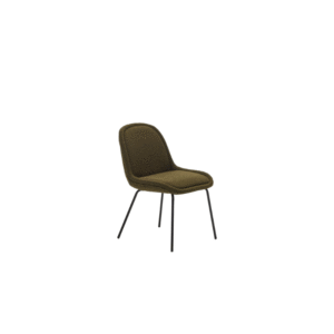 Chaise Aimin en bouclette verte et pieds en acier peint noir mat (D)